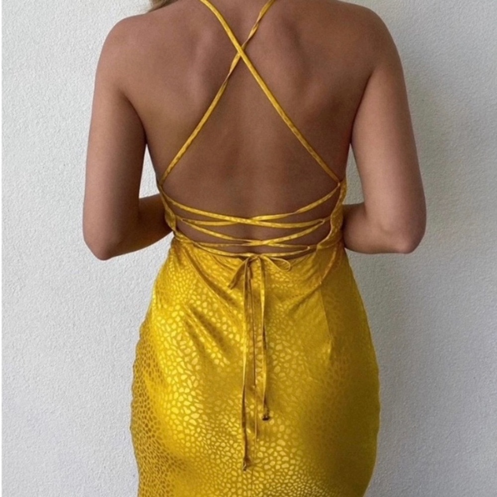 NWT - JAUS Yellow Satin Slip Dress S - Picture 2 of 9